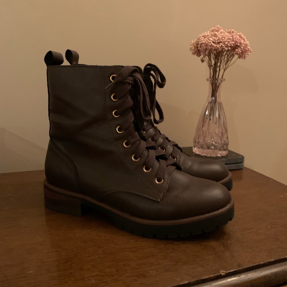 Kensie Dark Brown Lace-Up Combat Boots